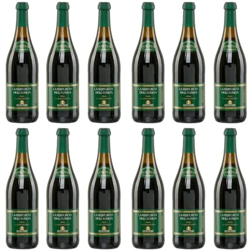 Lambrusco Gualtieri Rosso süß 12x 0,75l Dell Emilia | Roter Perlwein aus Italien | 7,5% Vol.| + 20ml Jassas Olivenöl