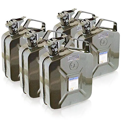 BITUXX® Stahl Benzinkanister 5x 5 Liter - Benzinkanister mit UN Zulassung, ideal für sicheres Lagern und Transportieren von Kraftstoffen.
