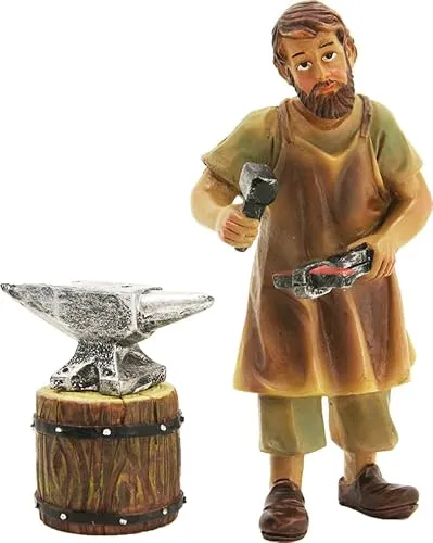 FADEDA 3X Schmied mit Amboss/Höhe:10 cm/handbemalt/detailgetreue Krippen Figuren - Weihnachten Tisch Dekoration Krippe Zubehör