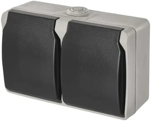 EMOS A1396.1 Wandsteckdose SCHUKO, doppelt, IP44, grau-schwarz (3104139611)