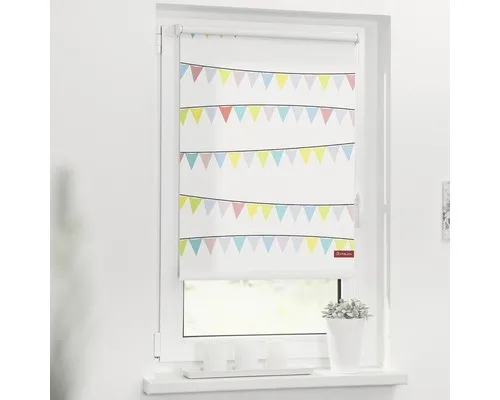 Klemmrollo Lichtblick Wimpelkette 45x150 cm - Jalousien & Rollos: Blickdichtes Rollo mit fröhlichem Wimpelmuster, ideal für Kinderzimmer und einfach ohne Bohren zu montieren.