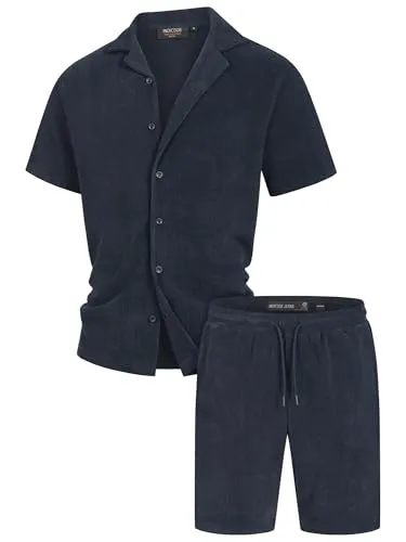 Indicode Freizeitanzug Herren INZandro Shirt und Herrenshorts Set - Bequemer Freizeitanzug in Blau mit strukturierter Stoffqualität für besonderen Tragekomfort. Ideal für Fitness und Freizeitaktivitäten. Größe L (52).