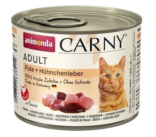 ANIMONDA Cat Carny Adult Truthahn mit Hühnerleber - Nassfutter für Katzen - Katzenfutter mit hochwertigem Truthahn und Hühnerleber, reich an Proteinen für eine gesunde Ernährung und unwiderstehlichen Geschmack.