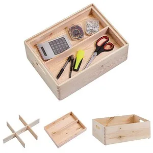 Zeller Kiste aus Holz, 40 x 30 cm - Praktische Aufbewahrungslösung - Aufbewahrungsbehälter ohne Deckel, aus naturbelassenem, FSC-zertifiziertem Nadelholz, mit stabiler Fächer-Einteilung und seitlichen Tragegriffen für einfache Handhabung.