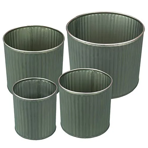 HRB 4er Set Blumentopf Gross Vintage rund, hochwertige Metall Blumenständer für Innen und Außen, die Pflanzkübel haben EIN Volumen von 0,9-3,1 L