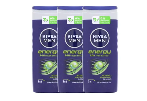 Nivea Duschgel 3 x NIVEA MEN Energy je 250ml Duschgel 3in1 Körper Gesicht & Haar