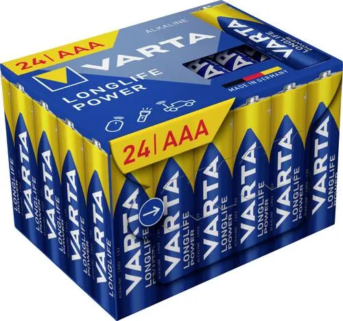 VARTA Longlife Power AAA Batterien, 24 Stück - Alkaline Batterien für langlebige Energie, ideal für Spielzeug und Taschenlampen, 10 Jahre Lagerfähigkeit und umweltfreundliche Verpackung.