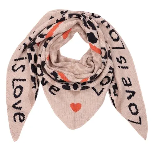 MIRROSI Dreieckstuch kuschliger und warmer Dreiecksschal ca.180x80 cm (Leo Love Muster), Trendiges LEO-Design, wärmend & weich (Camel)
