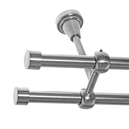 BASIT Gardinenstange I Edelstahl Look Metall Ø 16mm I Vorhangstange I Gardinenstangenset I Deckenbefestigung I 2 läufig mit Deckenmontage I schlichte Kappe I Länge 200 cm I Design D24 E16 E16