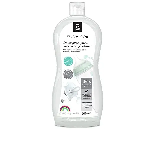 SUAVINEX 400706 Suavinex, Spülmittel 500 ml für Babyflaschen und Sauger, mit 82 % natürlichen Inhaltsstoffen, alkohol- und farbstofffrei, 500 ml, weiß