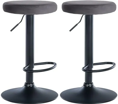 CLP Barhocker Ponte Samt 2er Set - Drehbar & Höhenverstellbar - Stylisches Barhockerset in modernem Design mit drehbarem Samt-Sitz und höhenverstellbarem Metallgestell für optimalen Komfort in Ihrer Küche oder Bar.