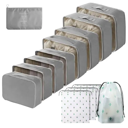 Gemtte Koffer Organizer Set 13-teilig, Wasserdicht Packing Cubes, Multifunktionale Travel Packwürfel, Kofferorganizer Packtaschen für Koffer, Reise Organizer Set Mit Kleidertaschen (Grau)