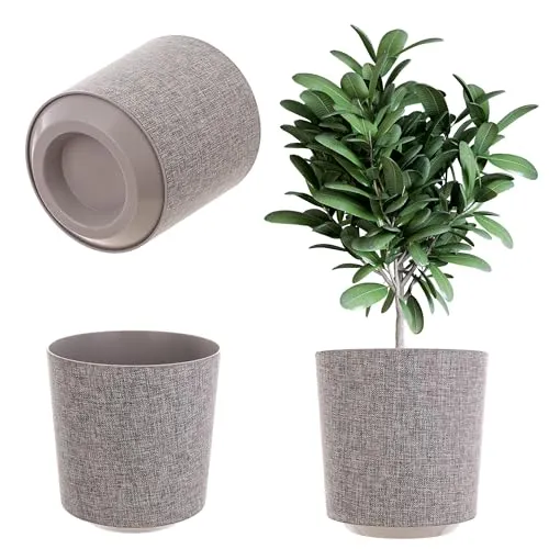 KADAX Dekorativer Übertopf, Runder Pflanztopf, Blumentopf aus Kunststoff, Pflanzentopf für Anbau von Pflanzen, Kräutertopf für Innen und Außenbereich (Braune Melange, 19cm)