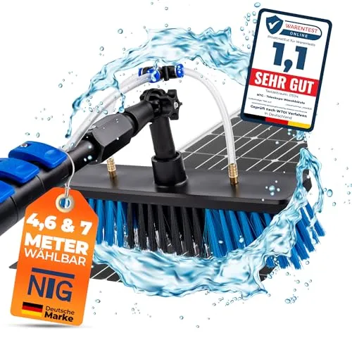 Teleskopwaschbürste für Solaranlagen und Fenster | 4,6m & 7m | Mit Wasseranschluss & Seifenspender