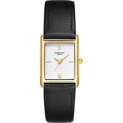 Glanzstücke München Damenuhr Gelbgold mit Echtlederarmband - Elegante Damenuhr mit glänzendem Gelbgold-Gehäuse und strukturiertem Zifferblatt. Das hochwertige Echtlederarmband in Schwarz bietet optimalen Tragekomfort. Perfekt für jeden Anlass und ein stilvoller Blickfang!