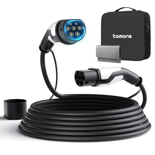 tomons Typ 2 Ladekabel, 11KW 5M 16A 3-Phasig,Elektroauto Typ 2 für EV/PHEV, Typ 2 auf Typ 2 EV mit Tragetasche und Mikrofasertuch für Model S/3/X/Y, ID.3, ID.4