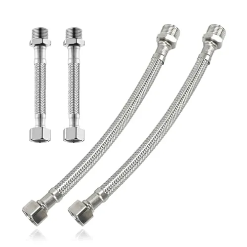 Flexibler Wasserhahnschlauch,4 Stück Flexschlauch 3/8 Zoll,Edelstahl Flex Schlauch Armatur,Verbindungsschlauch Panzerschlauch Wasserhahn,10cm/20cm Armaturenschlauch für Waschbecken,Hahn,Bad,Kueche