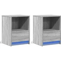 vidaXL Nachttische mit LED-Leuchten 2 Stk. Grau Sonoma Holzwerkstoff