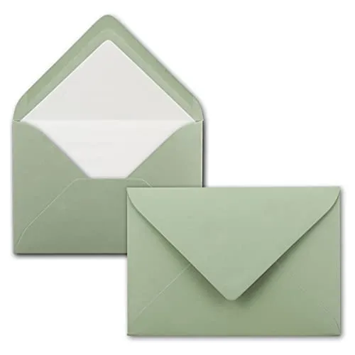 Briefumschläge in Eukalyptus (Grün) mit weißem Innenfutter - Kuverts in DIN B6 Format - 12,5 x 17,6 cm - Seidenfutter - Nassklebung 50