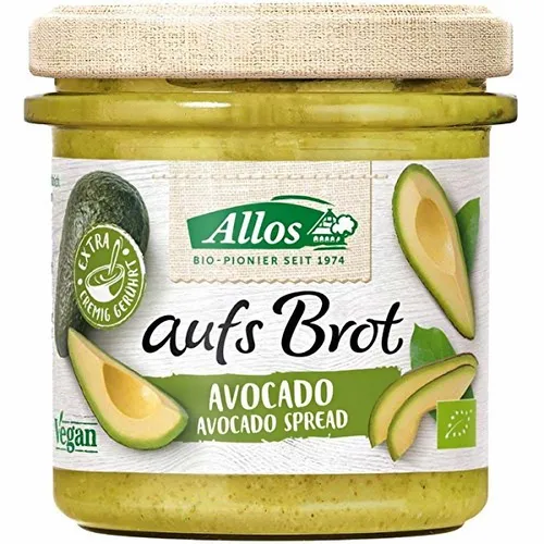Allos Bio aufs Brot Avocado - Glutenfreier und veganer Brotaufstrich mit cremiger Avocado, Kurkuma und Zitronennote - ideal für einen mild-würzigen Genuss.
