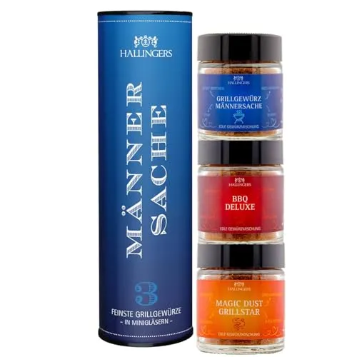 Hallingers Genuss Manufaktur BBQ Grillgewürze Geschenkset – 3 kräftige Gewürze zum Grillen & BBQ in edler Wunderdose, Gewürze Set