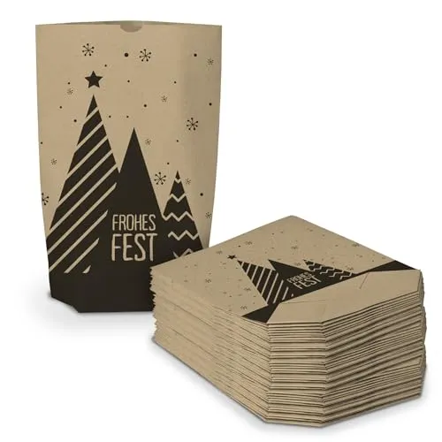 itenga Geschenktüten I Papiertüten I Bodenbeutel aus Papier I Weihnachtsmotive I Weihnachten I Geschenk I Gastgeschenk zum Füllen I 17,0x26,0 cm (50x Geschenktüte Frohes Fest)