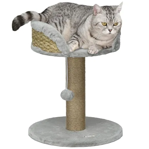 PawHut Kratzbaum Spanplatte, Polyester - Kratzbaum für Katzen, modernes Design mit hohem Schutzrand und gemütlichem Bett – ideal für entspannte Stunden.