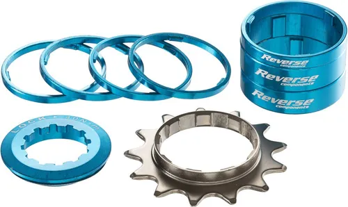 Reverse Fahrrad MTB Dirtbike Fixie Umbauset Adapter Single Speed Kit 13 hellblau - Umbauset für Single Speed Fahrräder, bestehend aus 9 Teilen, ideal für einen individuellen Aufbau. Mit hochwertigem Shimano-Kompatibilität und ansprechendem hellblauen Design.