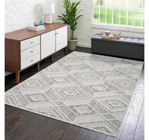 Carpet City Teppich LINDO 8875, rechteckig, Höhe: 11 mm, Kurzflor, Hochtief-Muster/ 3D-Effekt, Fransen, Boho-Stil, Wohnzimmer
