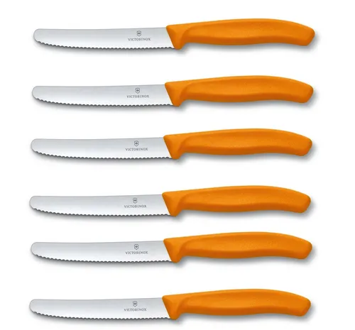 Victorinox Tafelmesser Set - Swiss Classic Design - Küchenmesser Set mit scharfen Präzisionsklingen und ergonomischen Griffen, ideal für professionelle und Hobbyköche. Leuchtendes Orange sorgt für einfache Auffindbarkeit in der Schublade.