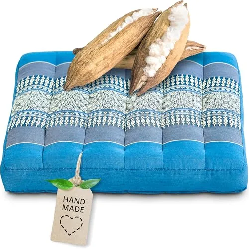 livasia Sitzkissen klein - 35x35x6cm - Bodenkissen Indoor/Outdoor, Meditationskissen Yogakissen, Stuhlauflage Palettenmöbel, Steppkissen Auflage Stuhl Bank handgefertigt (Hellblau)