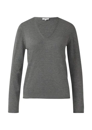 s.Oliver Longpullover Strickpullover Feinstrickpullover mit V-Ausschnitt und Rollkante am Saum