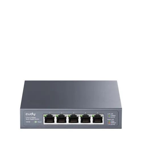 Cudy HS105 5-Port Multi-Gigabit Ethernet Switch - Netzwerk-Switch mit 5 RJ45 Ports, lüfterlosem Design für leisen Betrieb und einfacher Einrichtung - ideal für Büros und Home Offices.
