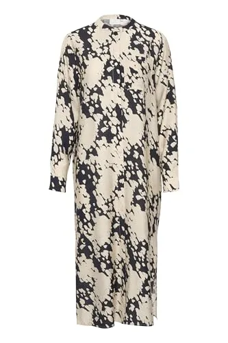 Kaffe Kleid in Schwarz - Größe 38 - Elegantes Kleid mit Rundhalsausschnitt und Knopfleiste, ideal für besondere Anlässe oder den Alltag. Lockerer Schnitt und Allover-Muster sorgen für einen stilvollen Look.