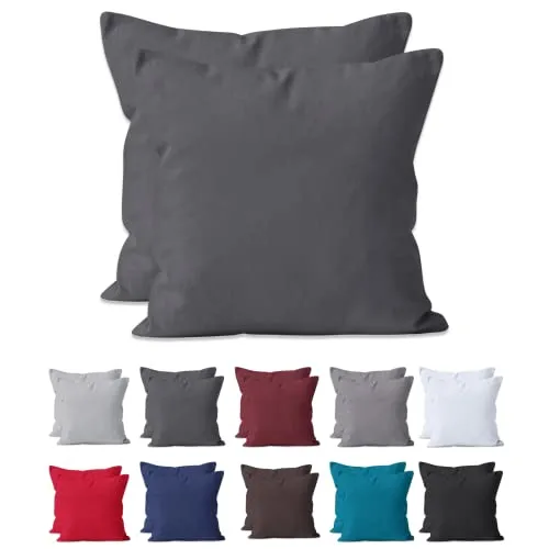 Hometex Premium Textiles 2-er Set Kissenhülle Baumwolle Renforcé | Doppelpack Kissenbezüge ca. 115 g/m² | Oeko-TEX®Standard 100 Kissen-Bezug mit Reißverschluss | 40x40 cm Anthrazit