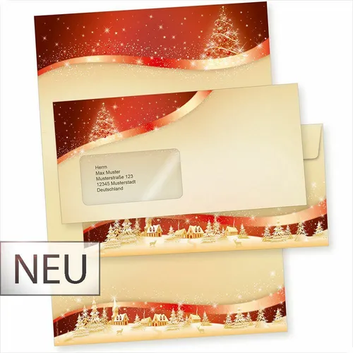 Sets Weihnachtsbriefpapier Rot  mit Fensterumschläge Geschäftskunden 25