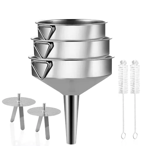 Gucass 7 Stk Edelstahl Trichter Set, Große Trichter Küche mit Griff, Marmeladentrichter mit Siebfilter, Einfülltrichter zum Übertragen Gewürzen Flüssigkeiten Pulver Konfitüre, 16/18/20cm