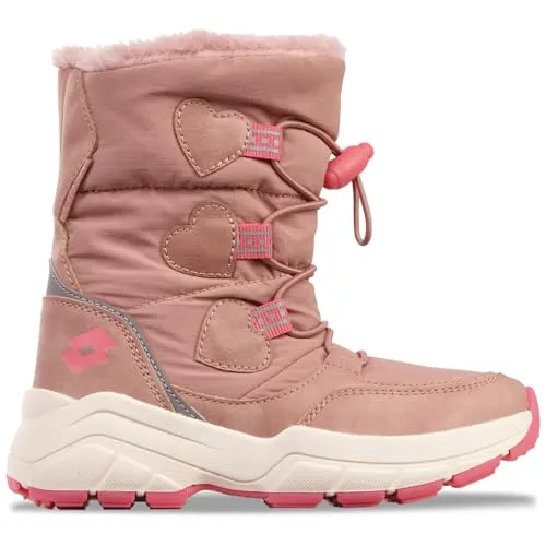Lotto TRALEIKA TEX K Halblange Stiefel, Rose/PINK, 35 EU - Wasserdichte Kinder Winterstiefel mit schimmernden Herzapplikationen und reflektierenden Prints, ideal für kalte Tage und Abenteuer in der Natur.