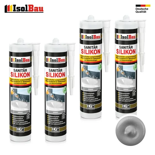 Sanitär Silikon Grau 4 x 300 ml Dichtstoff Abdichten Bad Kleben Küche Dusche