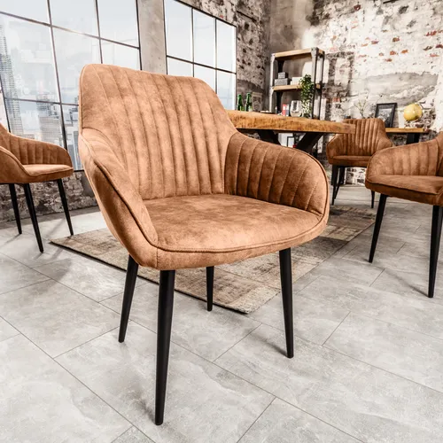 Riess-Ambiente Polsterstuhl TURIN hellbraun/schwarz - Eleganter Esszimmerstuhl mit Armlehnen im Retro Design, gepolstert für hohen Sitzkomfort und kombinerbar mit MAMMUT NATURE Esstischen.