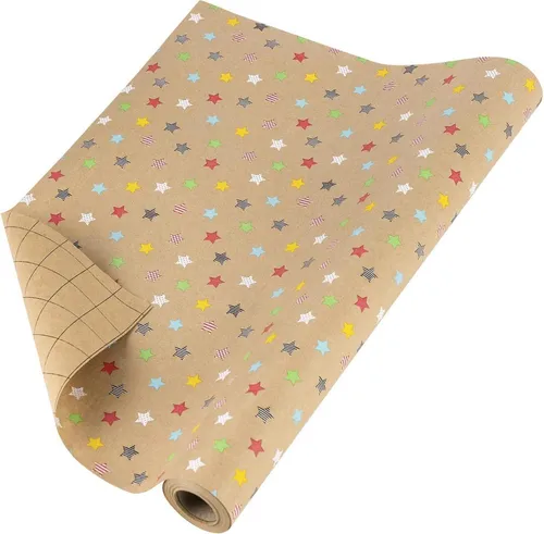 Kraftpapierrolle mit buntem Sterndesign