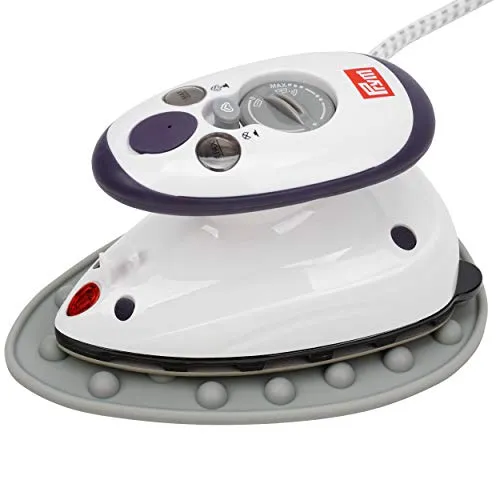 Prym Mini Dampf Bügeleisen Mit SEMPLIX Silikon Ablage (grau) Im Set, Kleines Leichtes Dampf Bügeleisen Für Reise und Zuhause