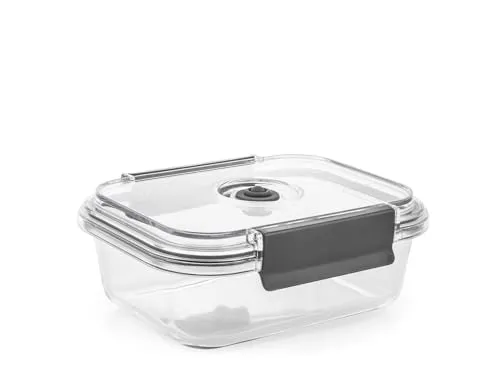 H&H Behälter aus Borosilikatglas, 370 ml, mit luftdichtem Deckel und Vakuumventil, rechteckig, 15 x 11,5 cm, Backofen und Mikrowelle (ohne Deckel), spülmaschinenfest