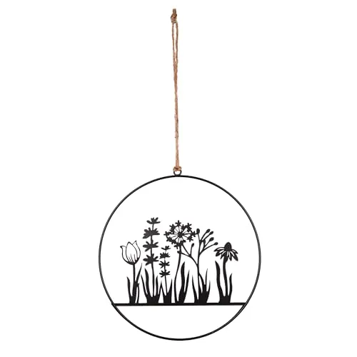 UNUS Aufhänger Blumenornament aus Metall zum Aufhängen Wanddeko Türdeko 25cm schwarz
