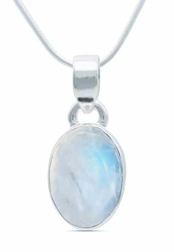 mantraroma echt Silberkette mit Regenbogen Mondstein Edelstein Damen Kettenanhänger 925 Sterlingsilber Halskette Geschenk (AK3-081-04-45)