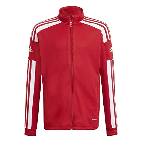 adidas Unisex Kinder Squadra 21 Training Jacket - Jacke aus 100% recyceltem Polyester, feuchtigkeitsabsorbierend und ideal für sportliche Aktivitäten, mit praktischen Reißverschlusstaschen und elastischen Bündchen.