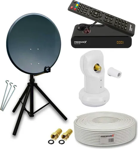 PremiumX Camping Satelliten-Komplettanlage 60cm - SAT-Antennen für mobiles Fernsehen mit 60cm Stahl-Antenne in Anthrazit, kinderleichte Montage und ideal für Camping, Wohnwagen und Garten.