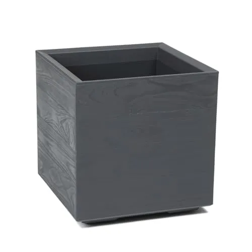 Kreher® XL Pflanzkasten Pflanzkübel Übertopf 'Eco Wood' in verschiedenen Größen. Tolle Holz Optik in Anthrazit! Aus robustem, recyceltem Kunststoff. (1, 40x40x40 cm)
