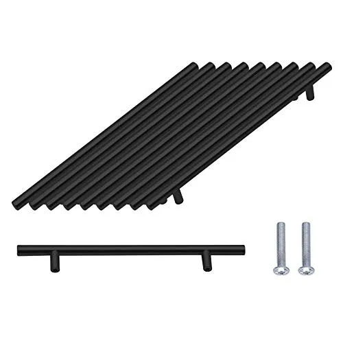 SPDYCESS 10 Stück T Bar Möbelgriffe, Gebürstete Schranktürgriffe aus Edelstahl mit Schrauben, Schwarz Schubladengriffe für Küche 160mm Lochabstand