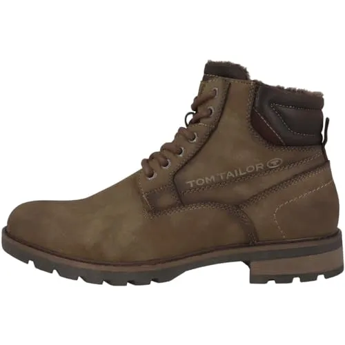 Tom Tailor Herren 4280150003 Mode-Stiefel, Brown, 45 EU - Herren-Stiefel mit schlichter Ziernaht und modernem Logo-Print, ideal für stilvolle Freizeitlooks.
